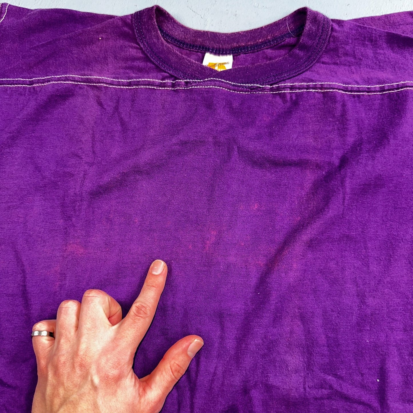 Russell Athletic 70s Purple Blank VTG T Shirt Football Cotton XL Stained 1970s