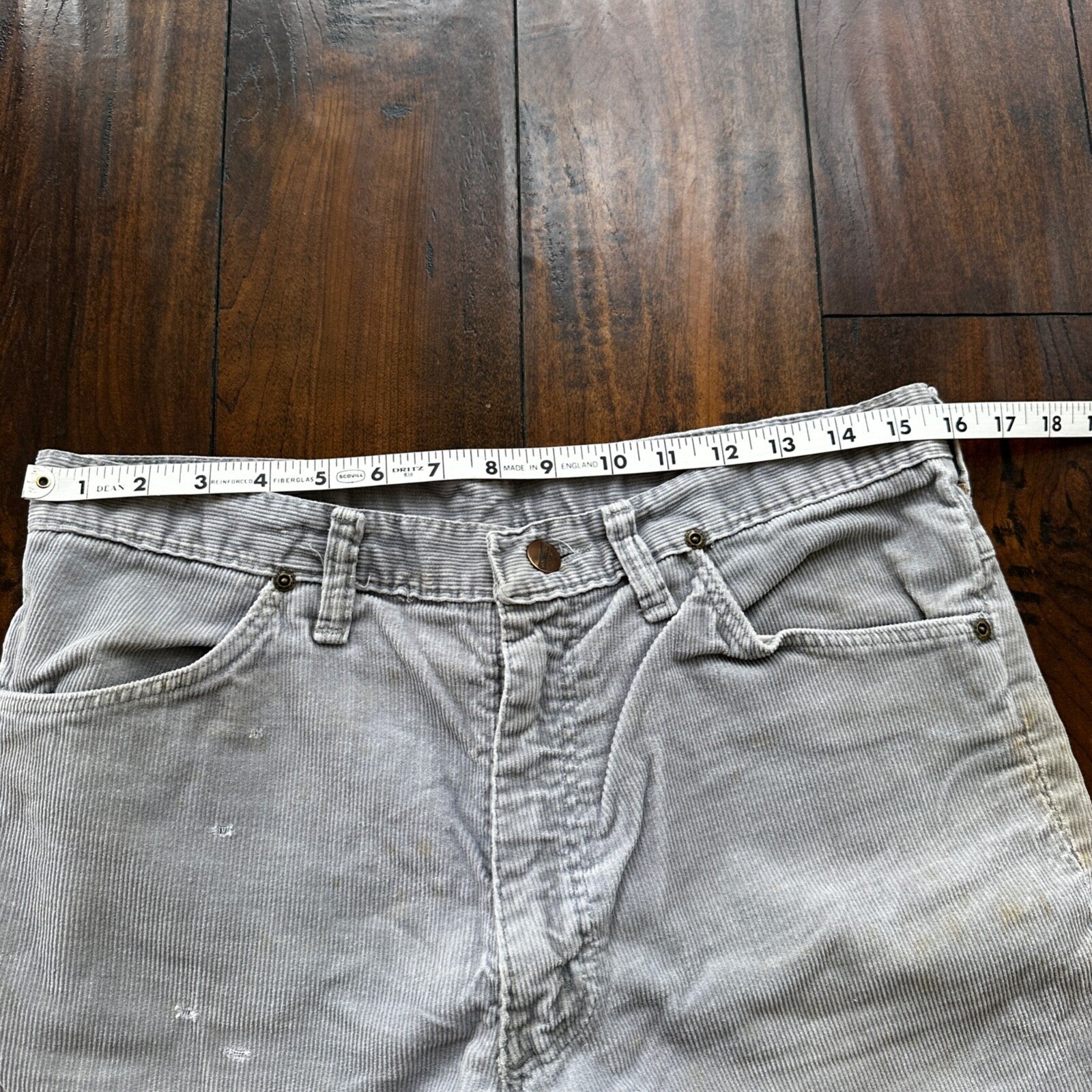 VTG 60s Wrangler USA Grey Corduroy Pants 34S 70s 33x23 Capri Cut Cowboy RARE