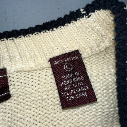VTG John Ashford Pure 100% Cotton Cardigan Sweater Size Large Ivory White