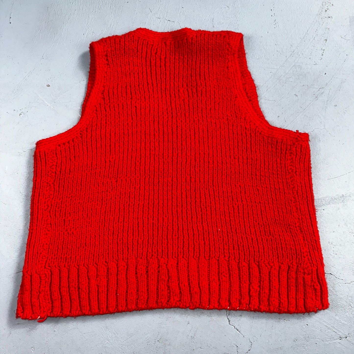 VTG Red Vest Knitted Sleeveless Sweater Pullover Handmade Knit 70s 1970s