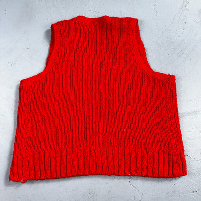VTG Red Vest Knitted Sleeveless Sweater Pullover Handmade Knit 70s 1970s