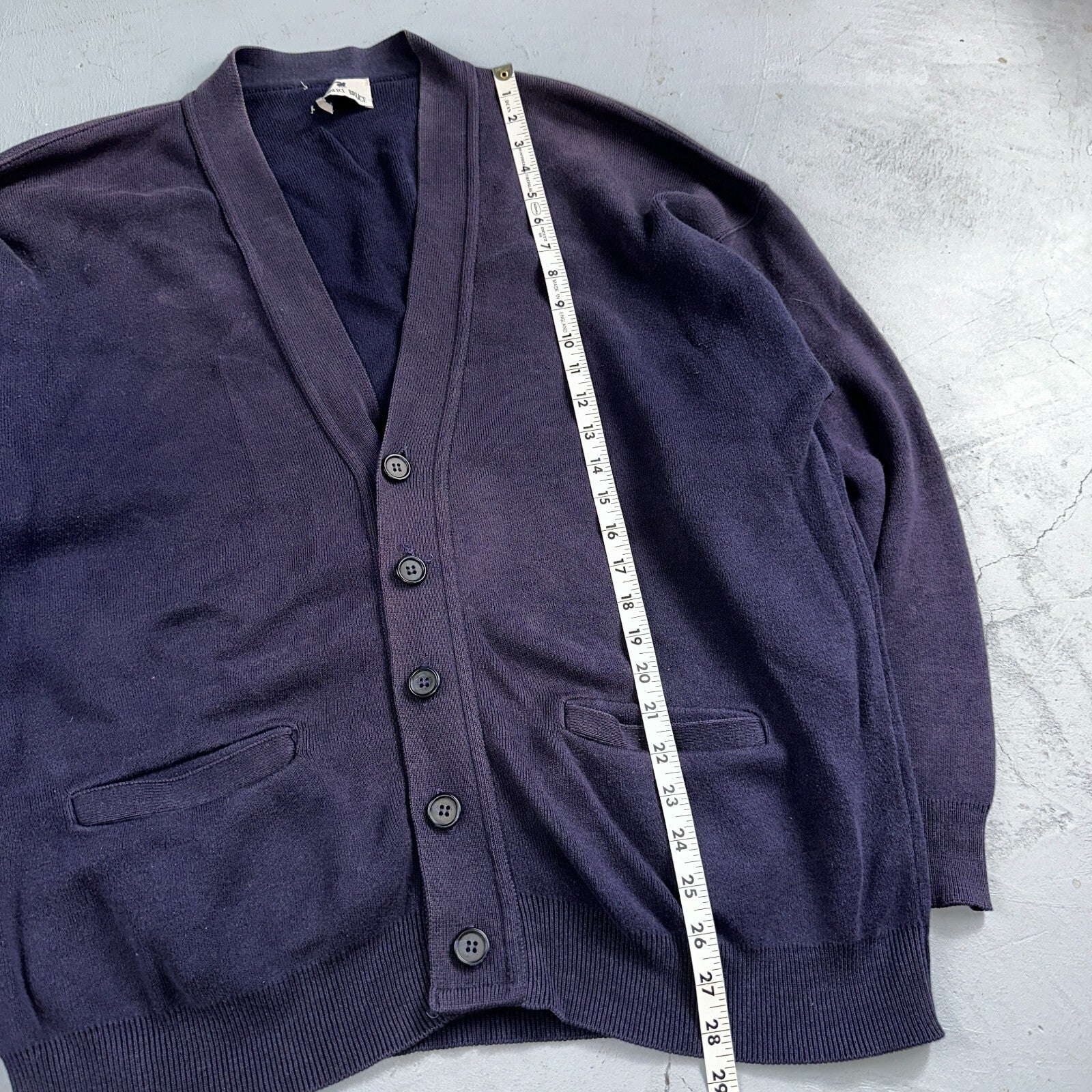 Vintage 70s Robert Bruce Cardigan Sweater Adult XL Navy Grandpa Grunge Faded