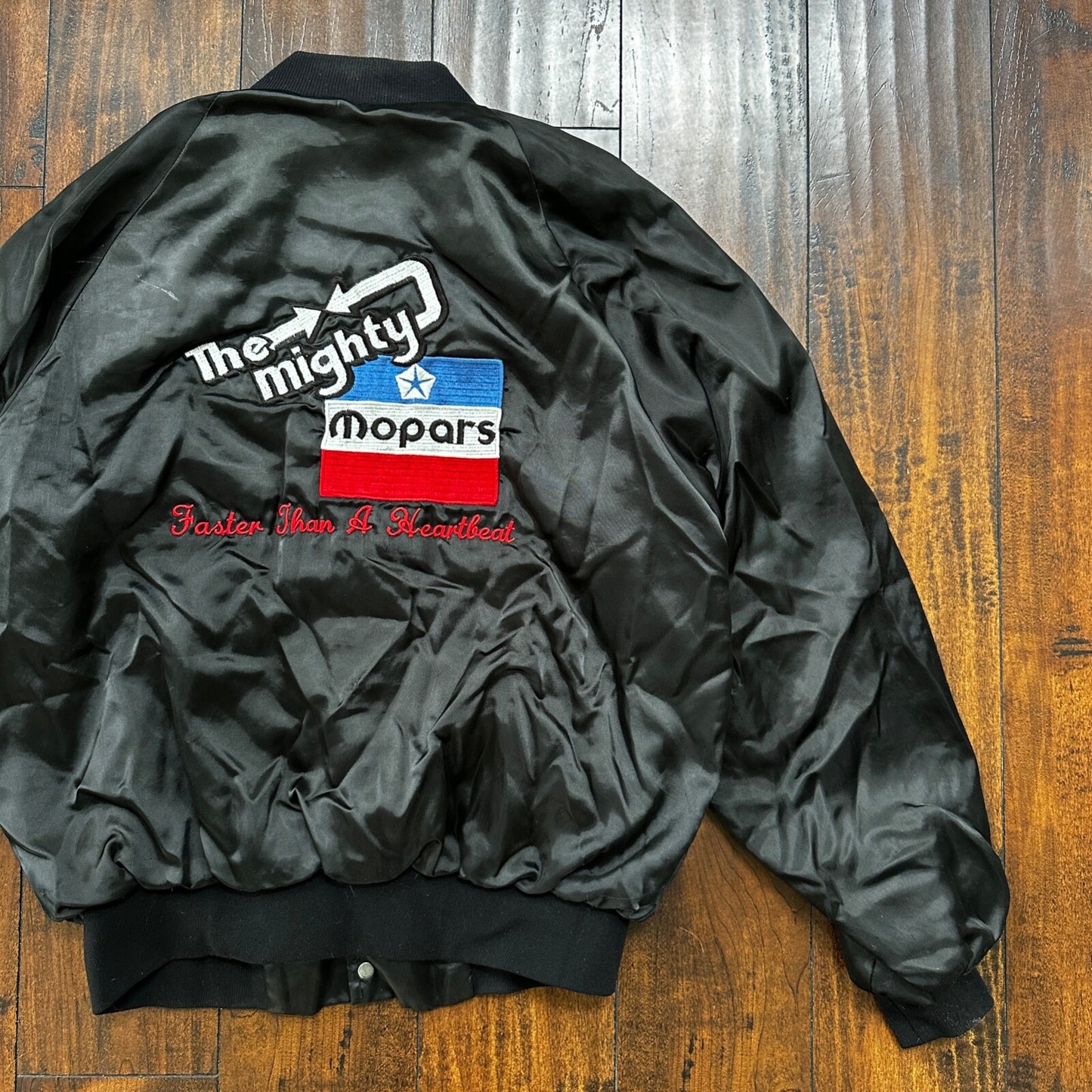 VTG 80s GTX Plymouth Satin Bomber Jacket USA West Ark Rare 90s White