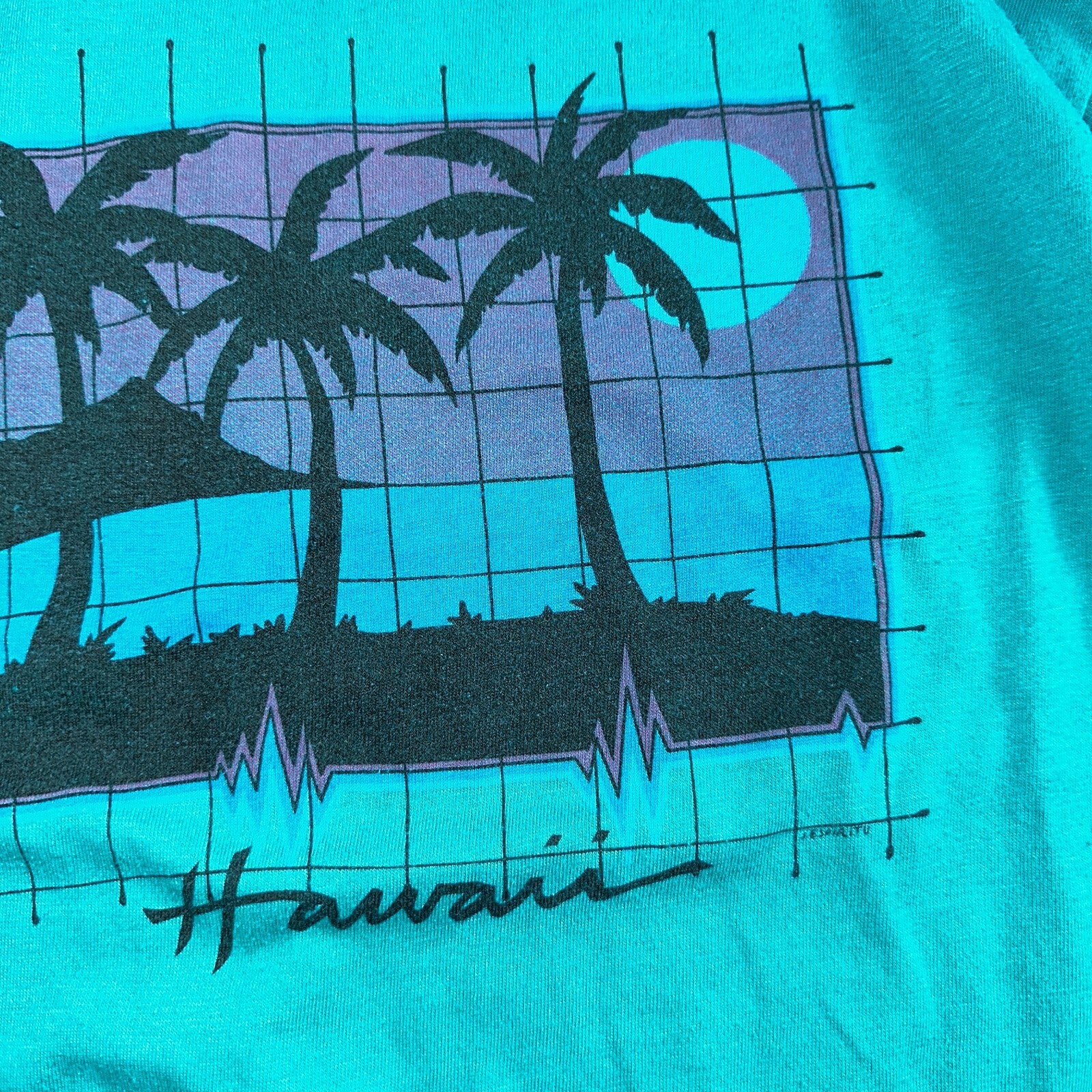 Hawaii Graphic Grid 80s Hanes VTG T Shirt 1980s Single Stitch Palm Trees Tropic