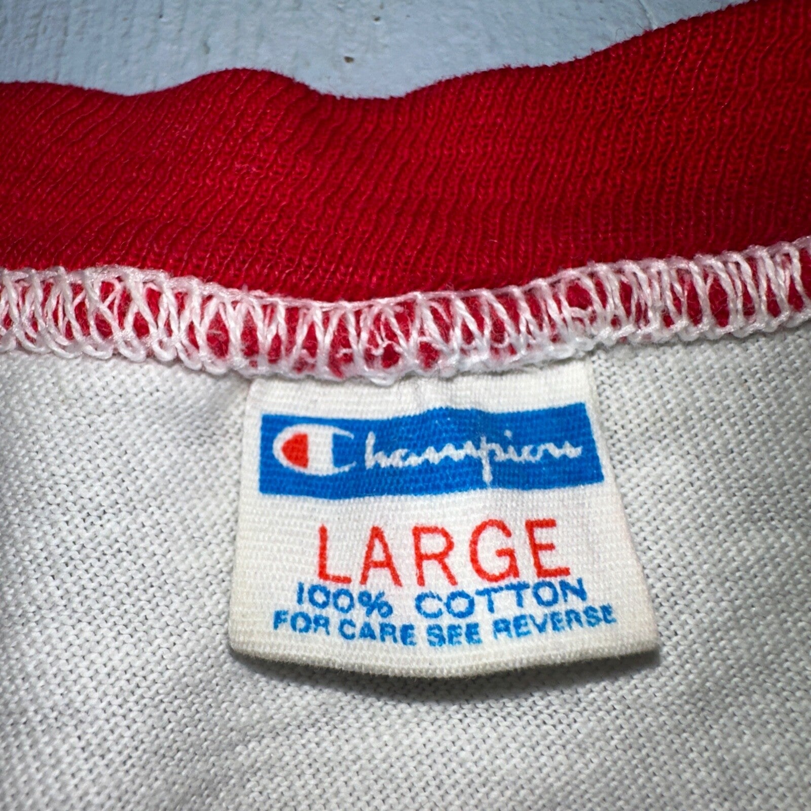 Champion Blue Bar Ringer 70s VTG T Shirt Troutdale Trot Oregon Portland Lion Run