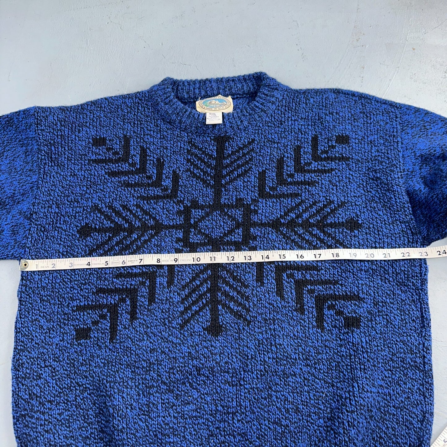 Environmental Clothing Co. VTG 90s Blue Wool Knit Holiday Cottage Sweater L USA