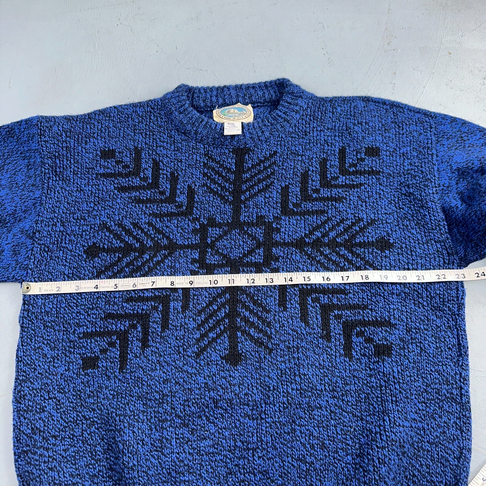 Environmental Clothing Co. VTG 90s Blue Wool Knit Holiday Cottage Sweater L USA