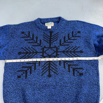 Environmental Clothing Co. VTG 90s Blue Wool Knit Holiday Cottage Sweater L USA