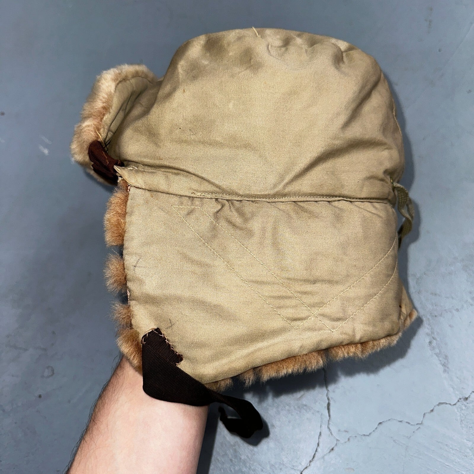 Vintage Eddie Bauer Goose Down Cap Hat Trapper Faux Fur Ear Flaps M 1960s Rare