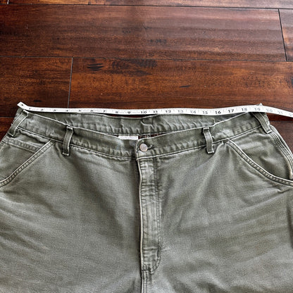 Carhartt Pants Men's 42X30 Flannel Lined Washed Duck VTG Fit B111-MOS Green