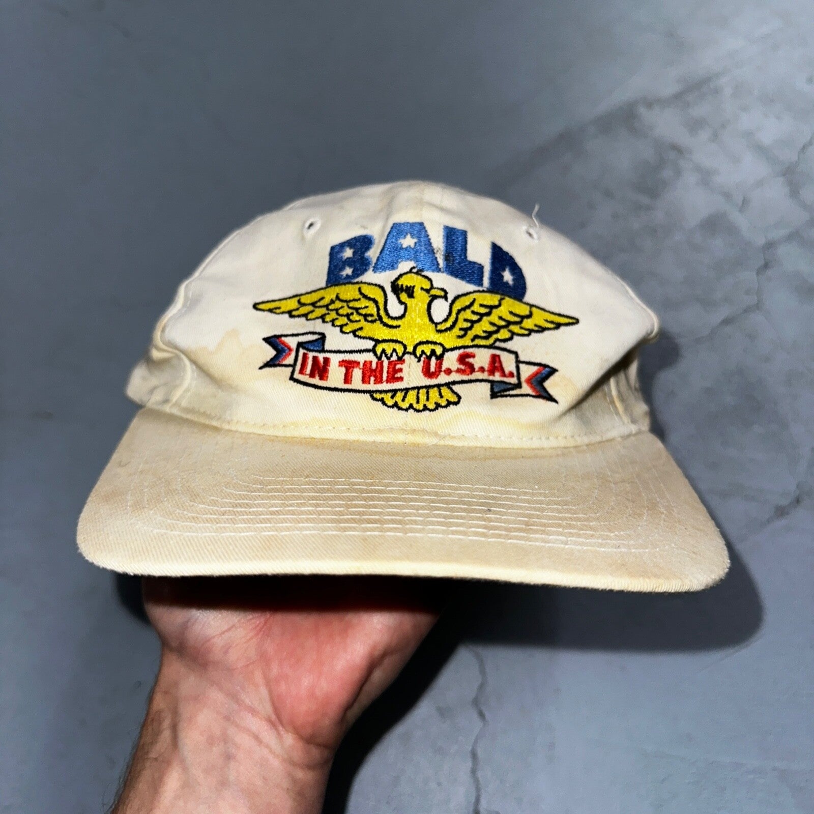 Bald In The USA VTG Hat Cap Snapback Dad Bald Eagle American Flag USA Shoebox