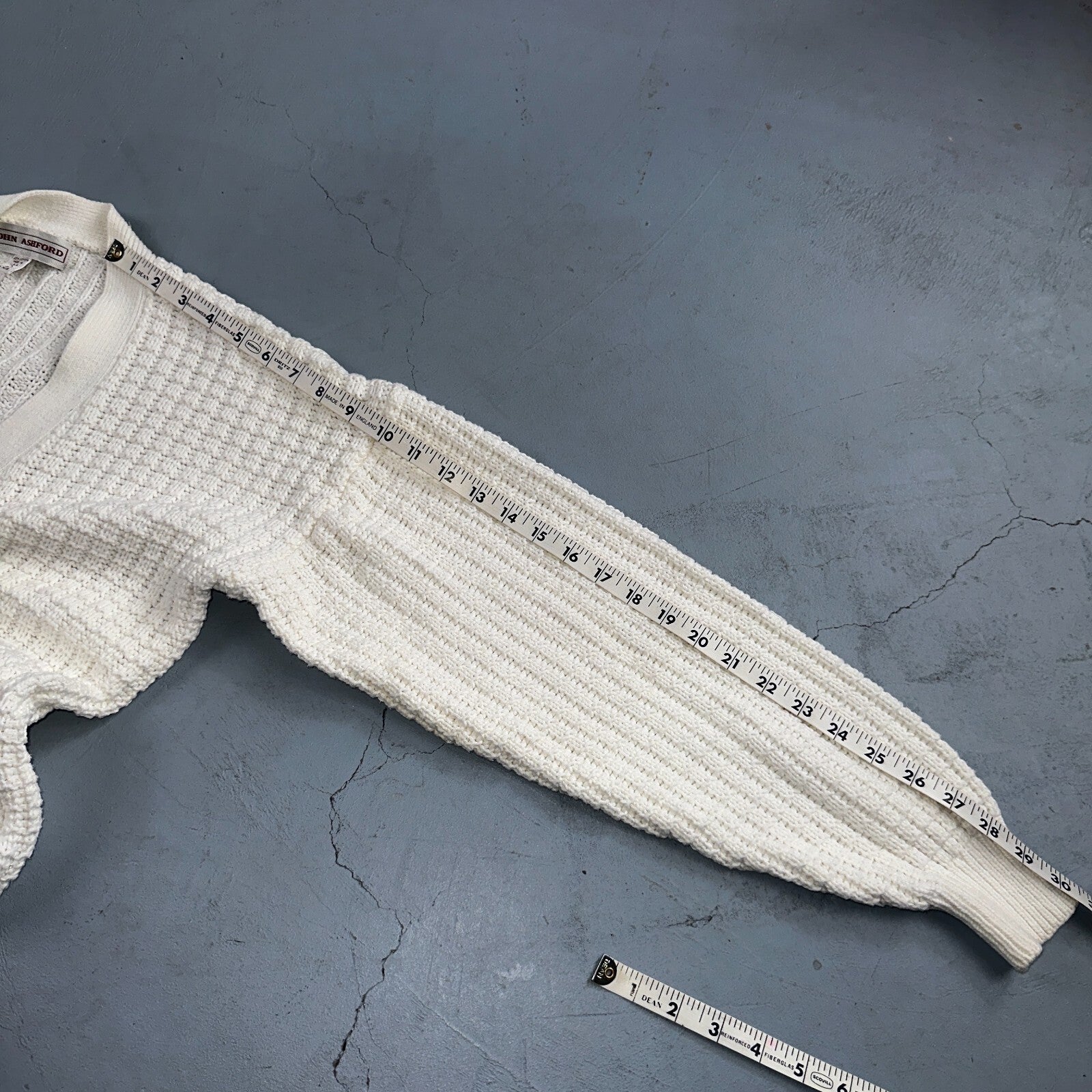 John Ashford USA VTG Sweater Mens Large Cardigan Button Front White Grandpa Core