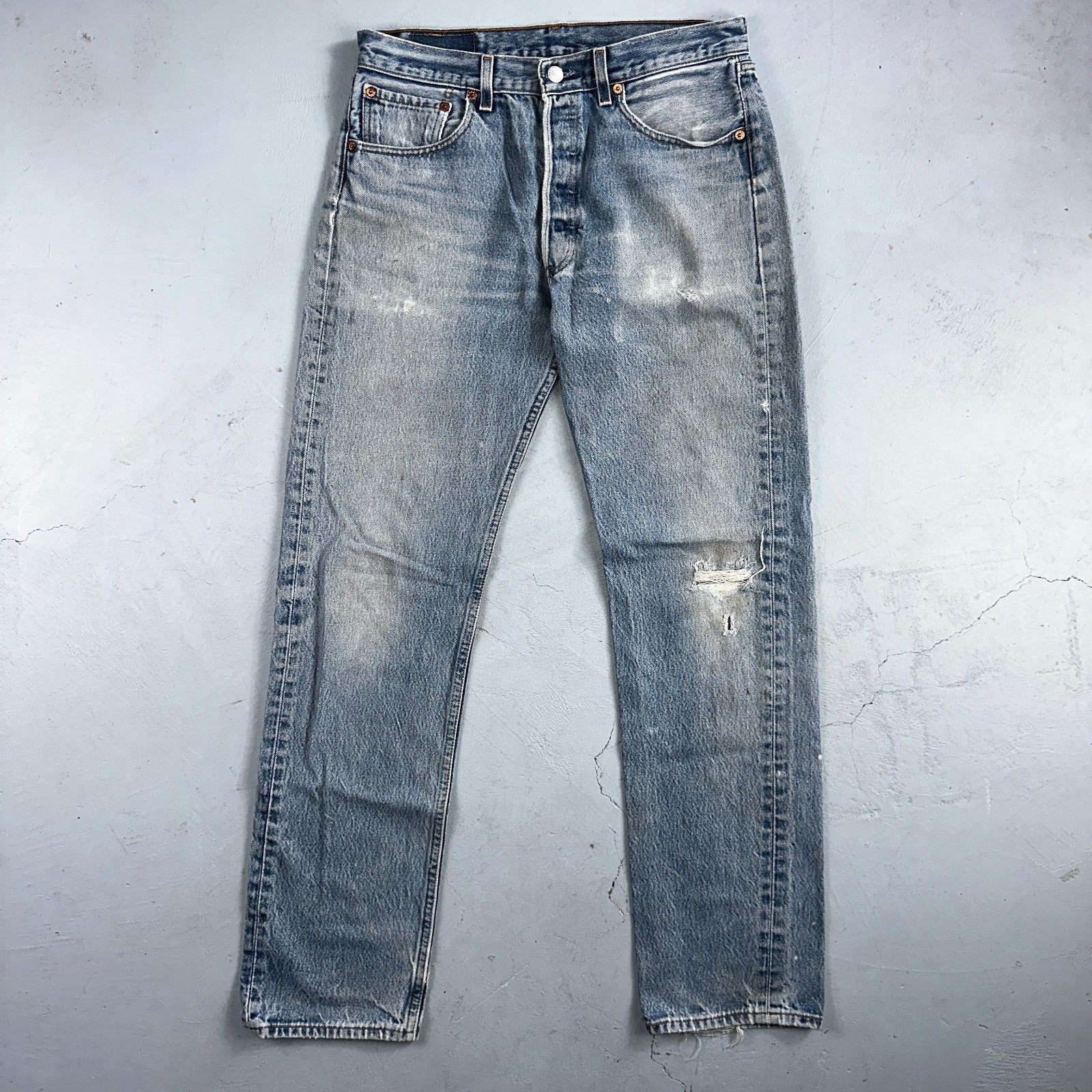 Levis 501 Vintage 90s Mexico Straight Leg Jeans Blue Light Wash 33x36 Act 31x32