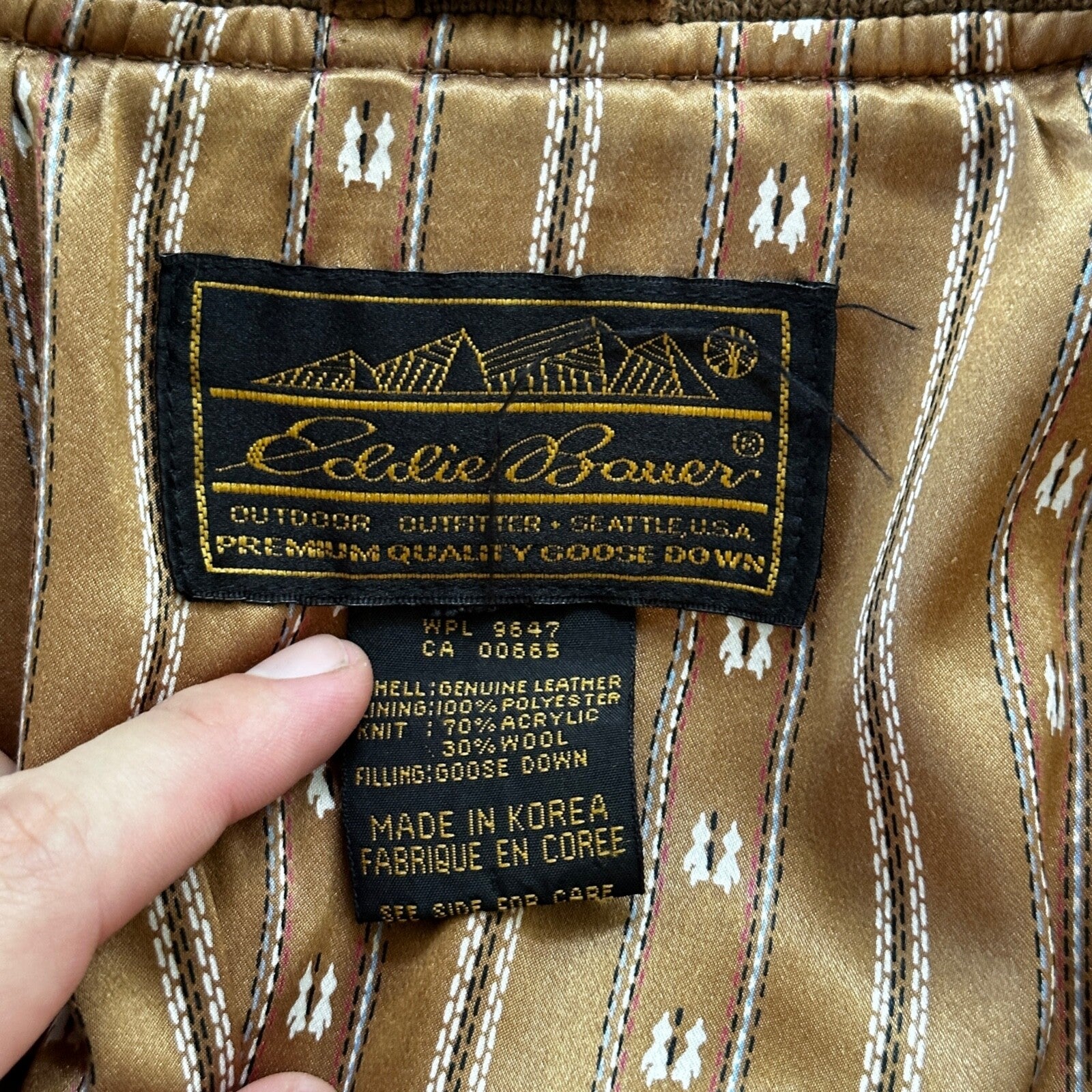 VTG 90s Eddie Bauer Jacket Brown Genuine Suede Leather Goose Down Bomber RARE