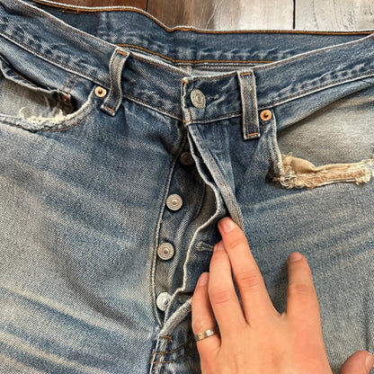 VTG 90s Levis 501 Button Fly 34x38 Tag Jeans Straight Wash Y2K Blue XX Act 30x33