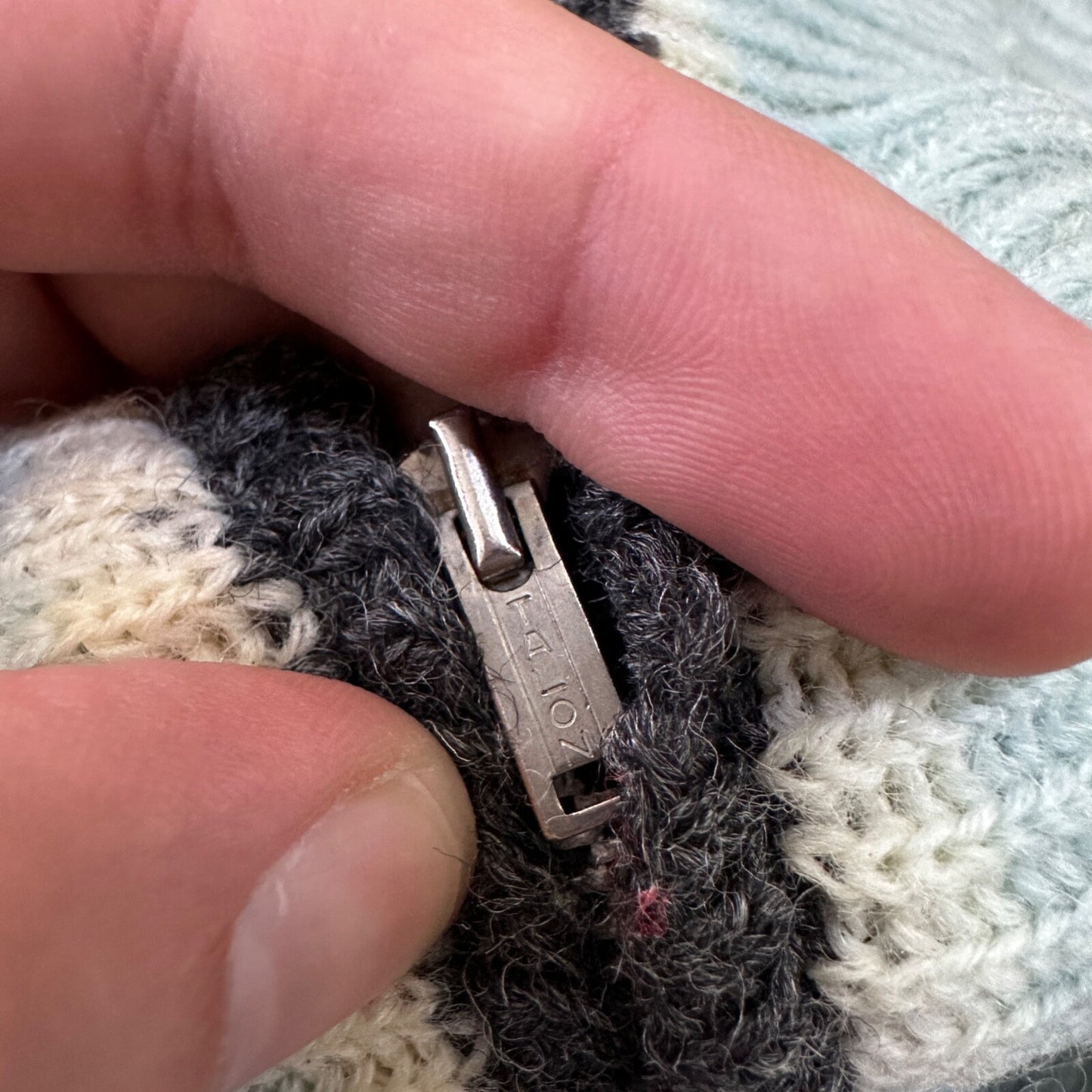 VTG 70s Columbia Knit Rugby Gear Sweater Zip Up Blue Color Block Made In USA