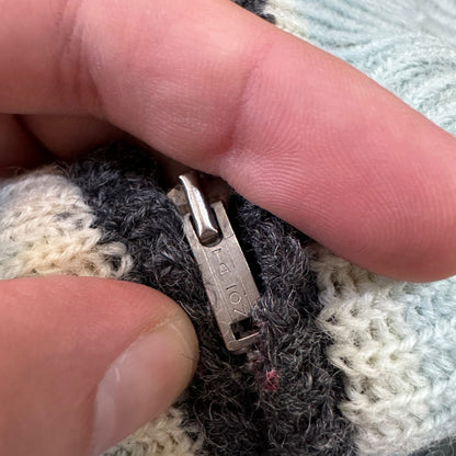 VTG 70s Columbia Knit Rugby Gear Sweater Zip Up Blue Color Block Made In USA