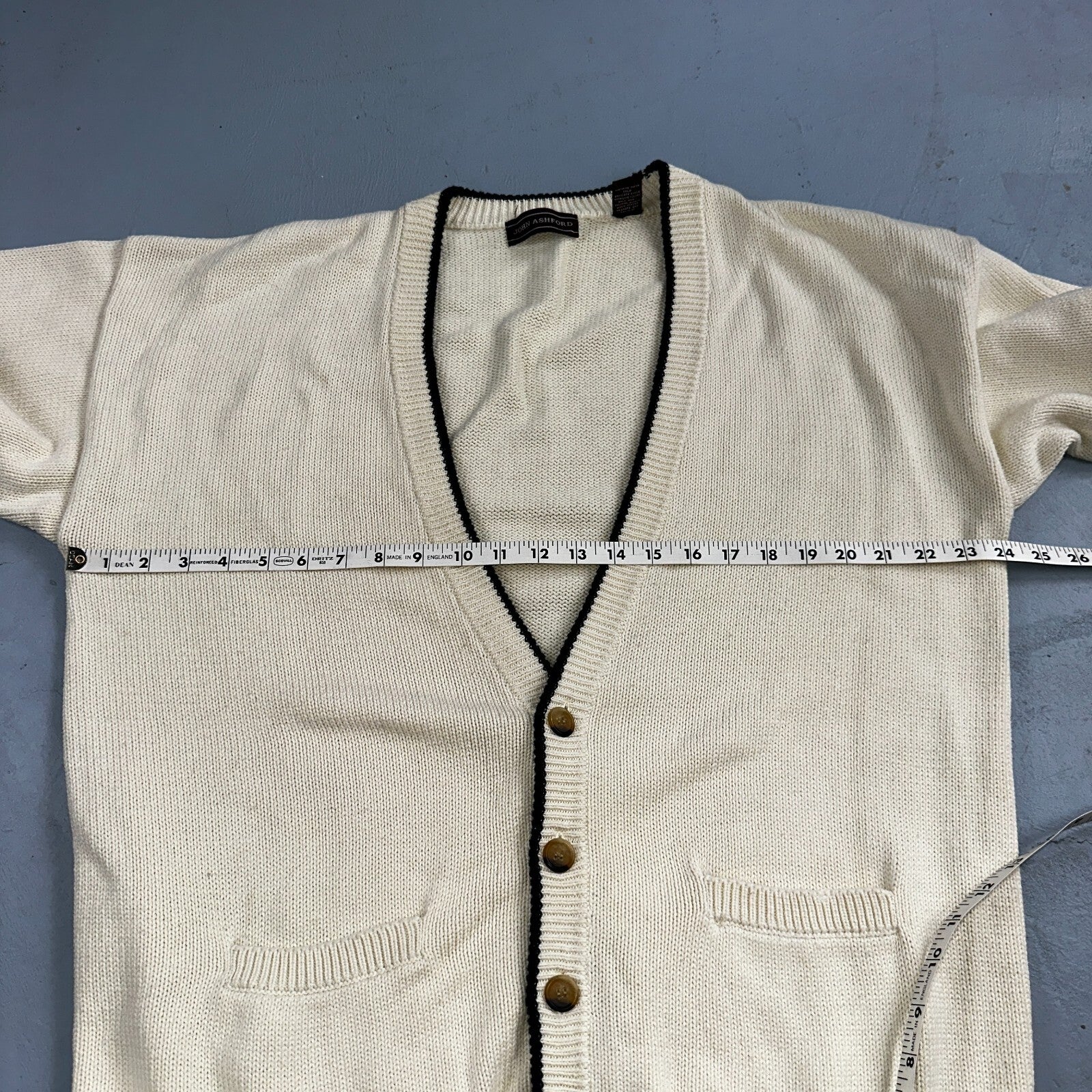 VTG John Ashford Pure 100% Cotton Cardigan Sweater Size Large Ivory White