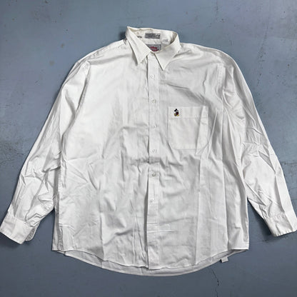 Disney Fashions Pure White VTG Pinpoint Oxford Button Dress Shirt Mens 17