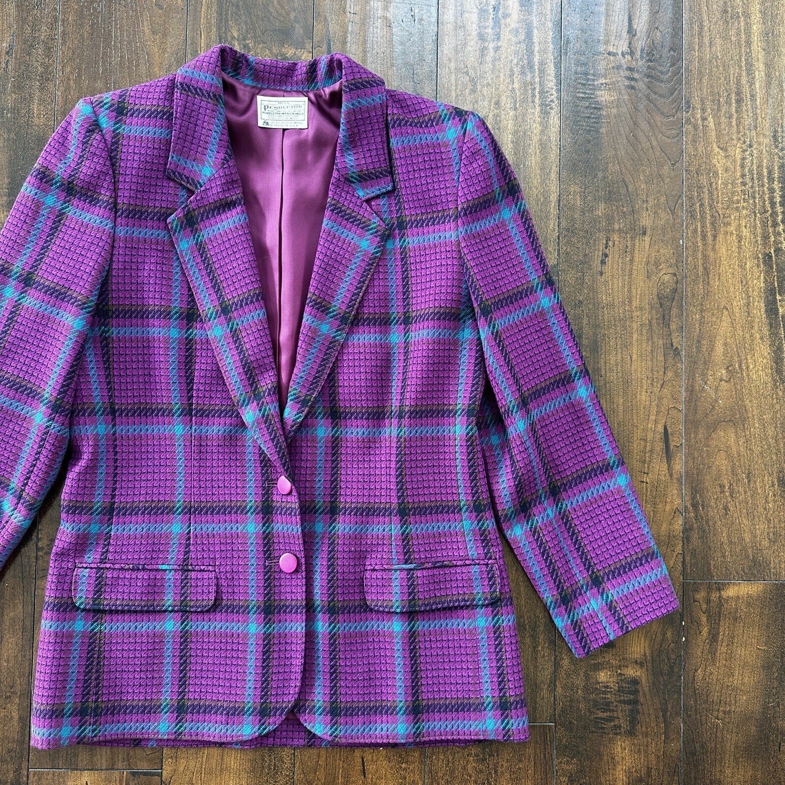 Vintage Miss Pendleton Wool Plaid Blazer Jacket Womens Size 10 70s Purple