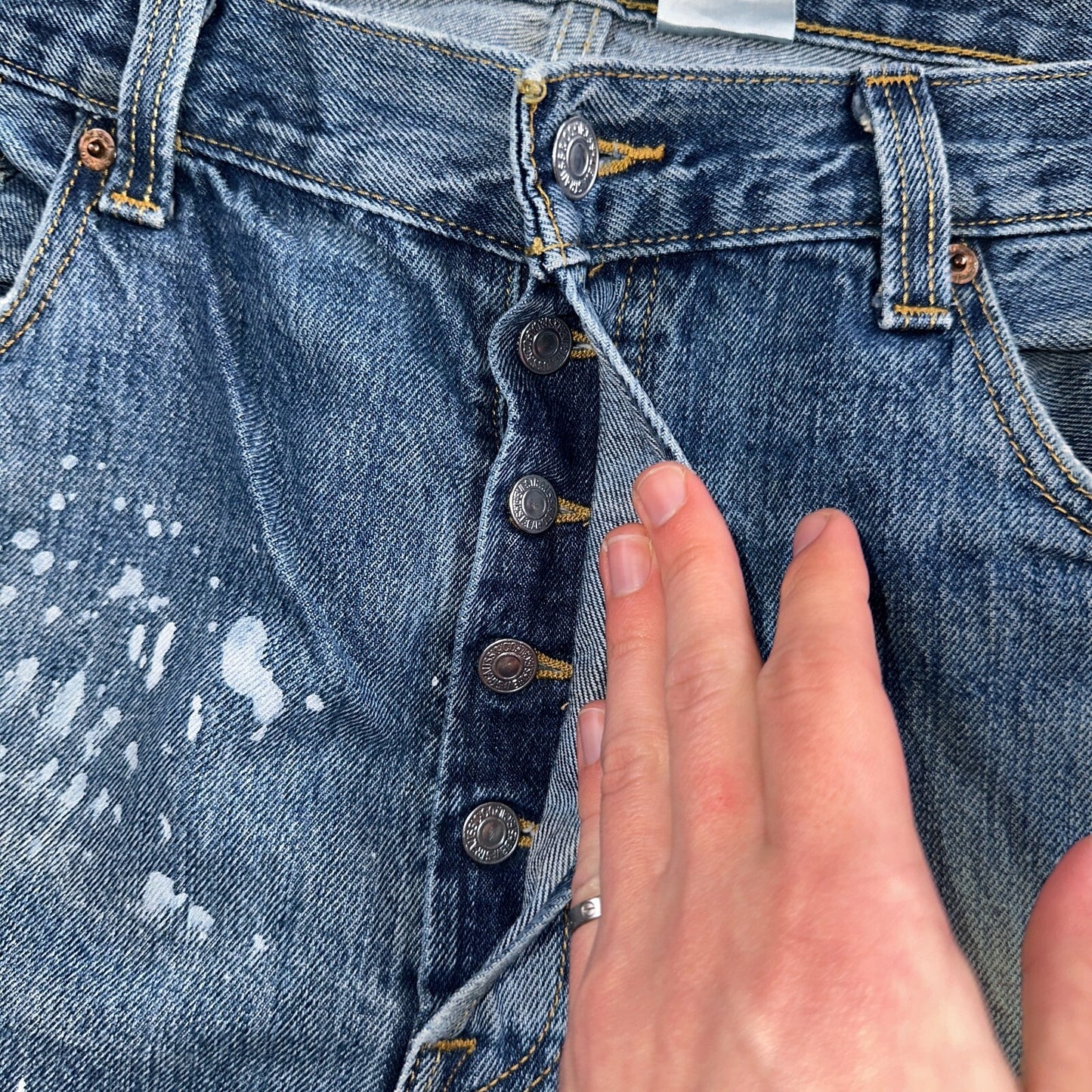 Levis 501 Vintage Y2K XX Straight Leg Jeans Blue Med Wash Paint 38x30 Act 38x29