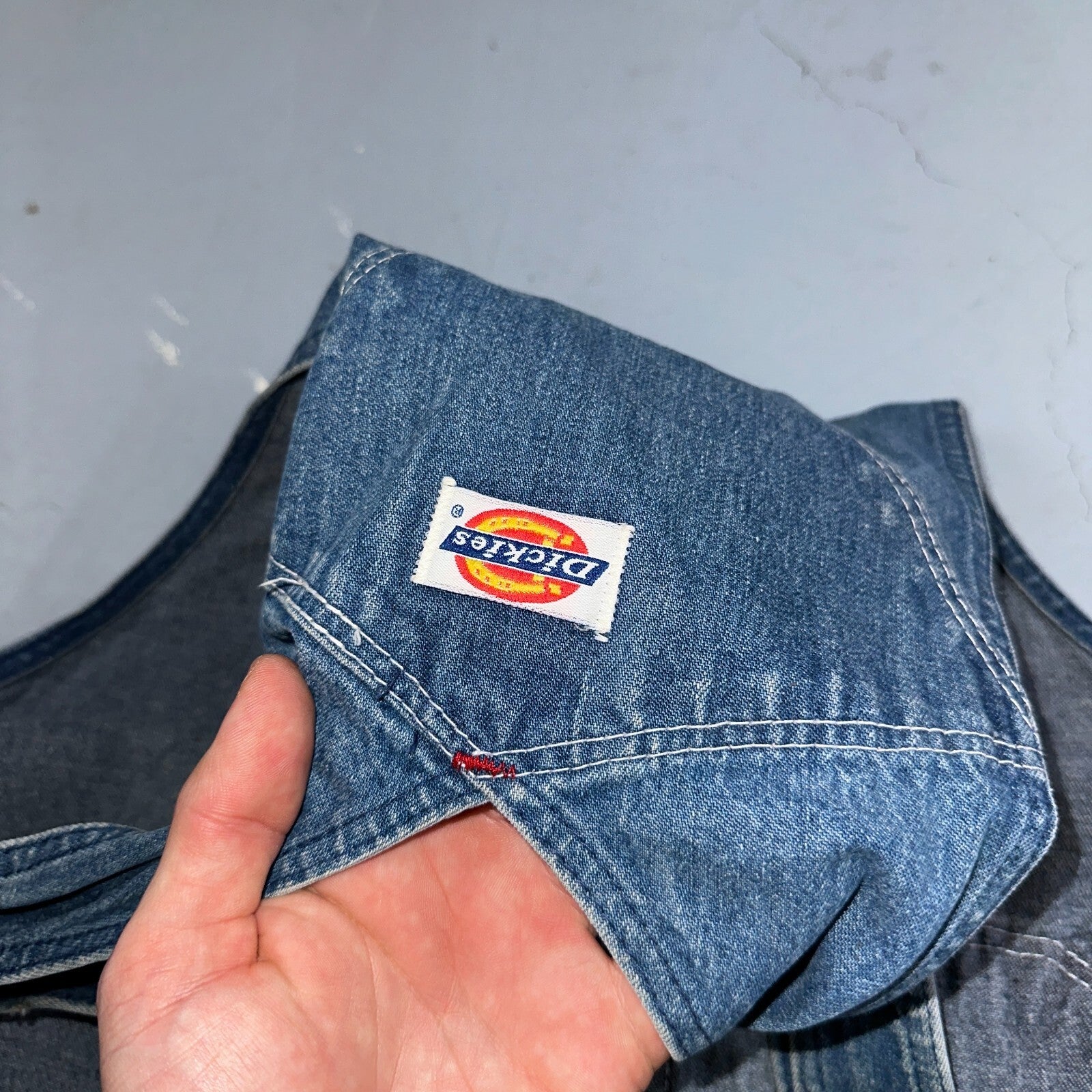 Dickies Vintage 70s Denim Bib Overalls 44x32 Carpenter Indigo Blue Workwear USED