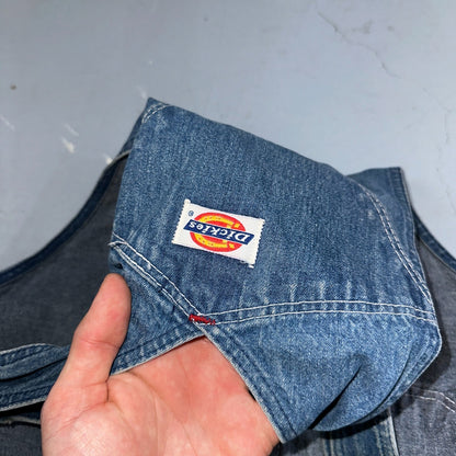 Dickies Vintage 70s Denim Bib Overalls 44x32 Carpenter Indigo Blue Workwear USED