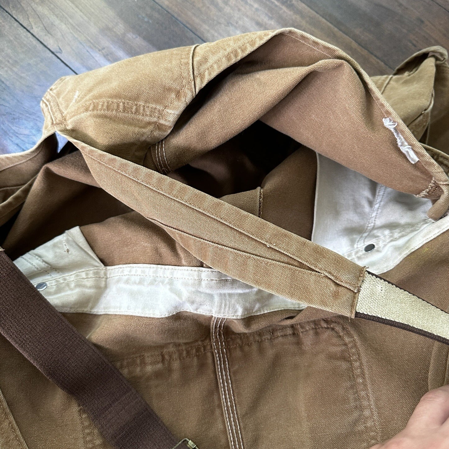 Carhartt DKB Double Knee Duck Unlined Bib Work Tan Brown Overalls 40x27 VTG