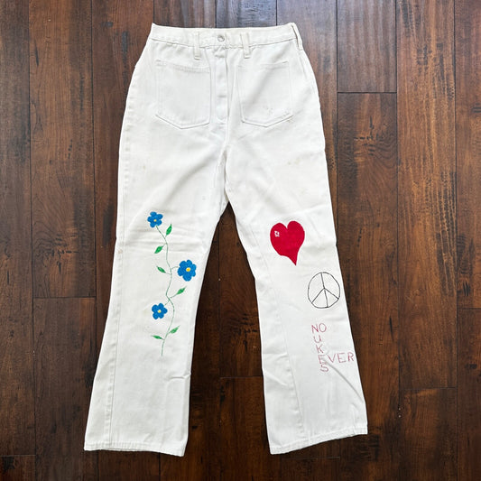 VTG 1960s Rockabilly 26x27 USA Hand Drawn Political No Nukes White Art Pants 60s