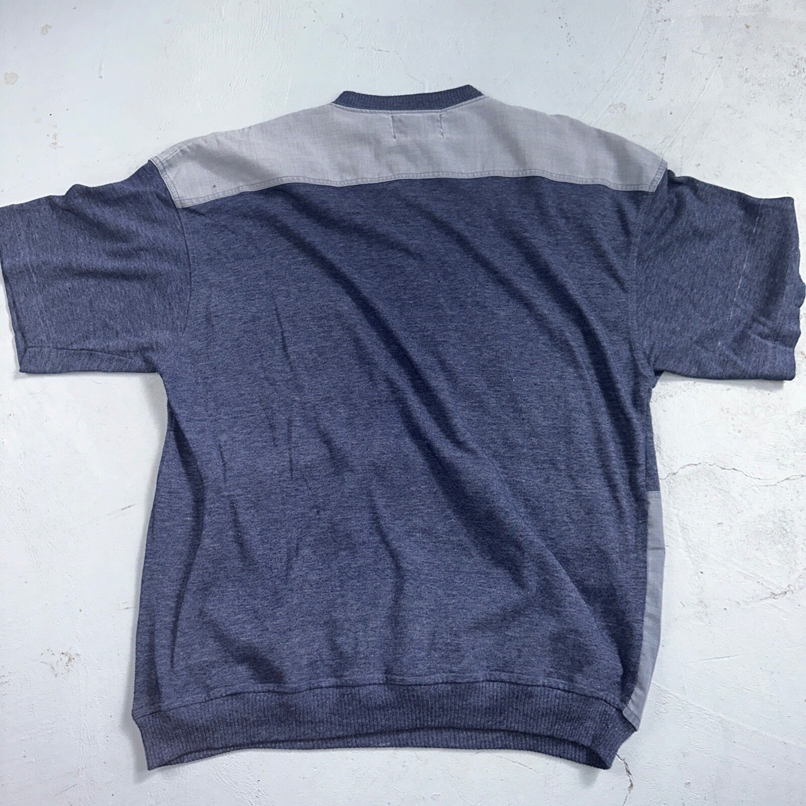 Vintage Essentials International Shirt M Blue Jean Sleeve Button Up 90s 80s