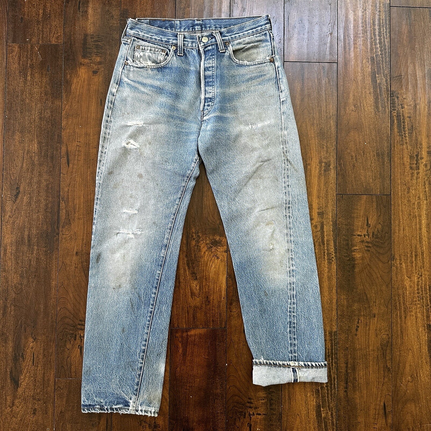 Levis Vintage 80s Redline Selvedge USA 501 XX Jeans Light Wash 31x33 Act 28x29
