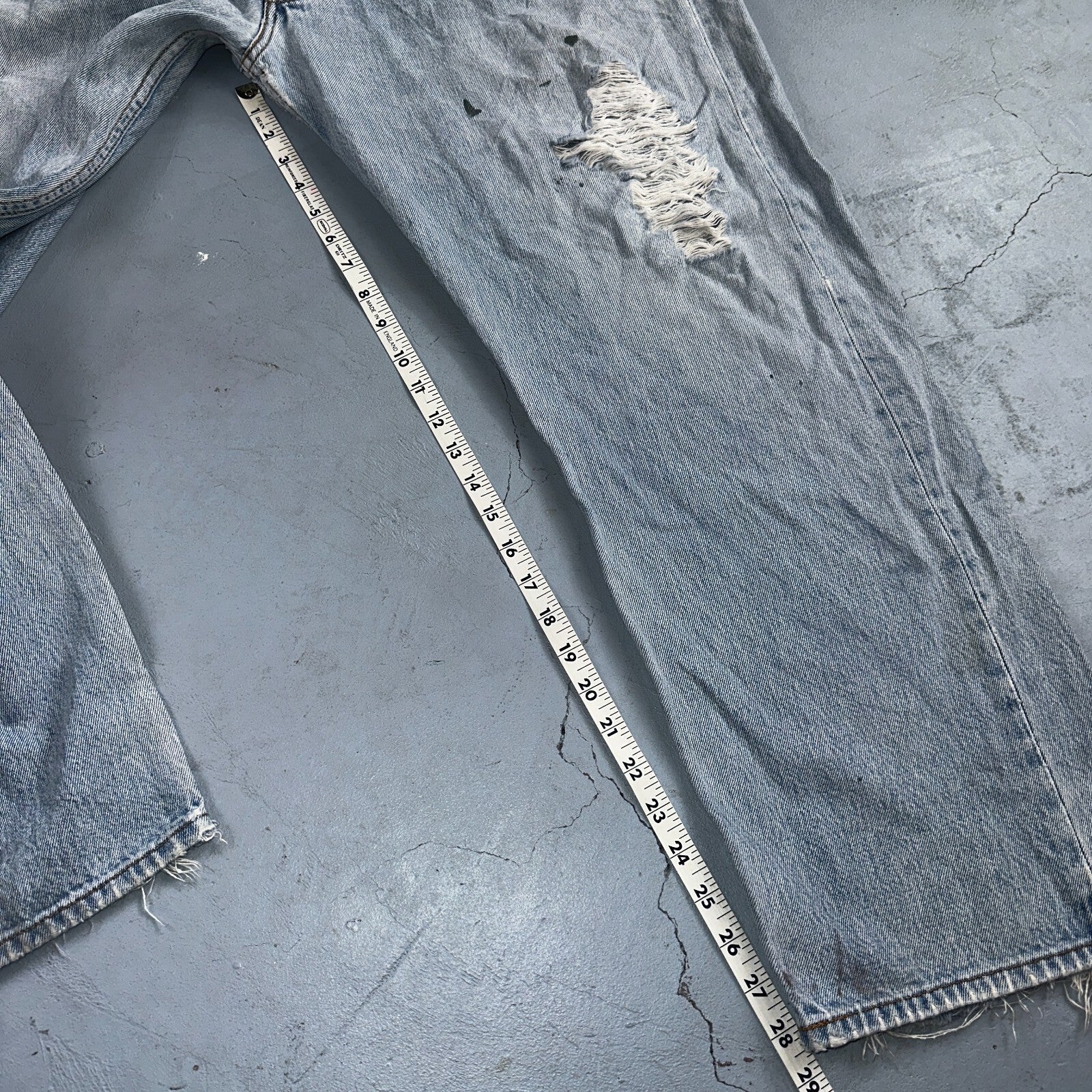 Levis 501 Vintage Y2K XX Straight Leg Jeans Rips Blue Light Wash 46x32 Act 42x28