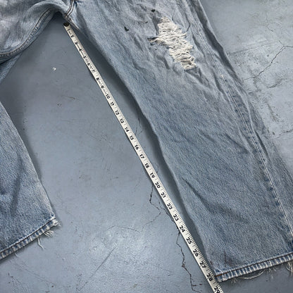 Levis 501 Vintage Y2K XX Straight Leg Jeans Rips Blue Light Wash 46x32 Act 42x28