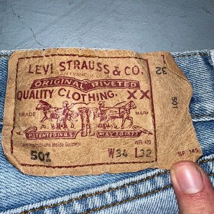 Levis 501 Vintage Y2K XX Straight Leg Jeans Blue Light Wash 34x34 Act 32x31