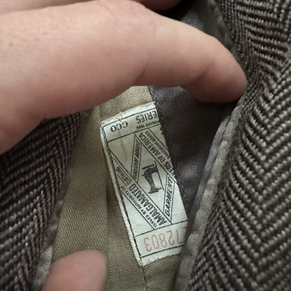 VTG 1960s Barron Anderson Herringbone Wool Overcoat USA Rockabilly 60s Lined