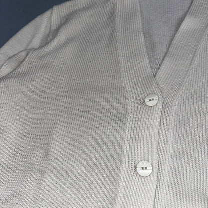 Vintage 1970s 70s White Basic Cardigan MCM Rockabilly Simple Acrylic 80s Preppy