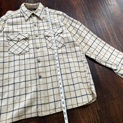 Norm Thompson VTG Long Sleeve Snap Up Heavy Wool Shirt Plaid 60s XL Rockabilly