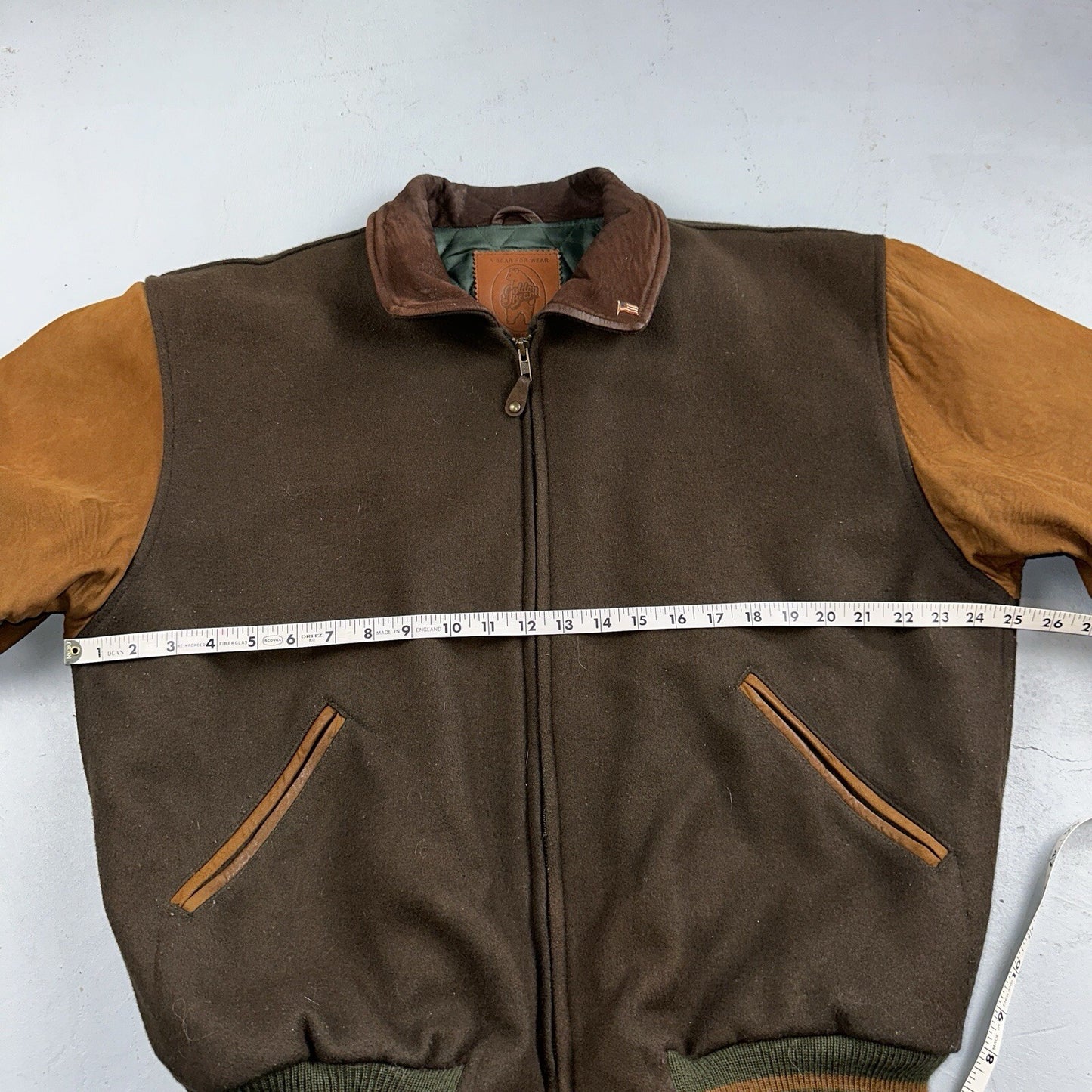 Golden Bear Vintage Leather Wool Brown Varsity Letterman Jacket L Suede