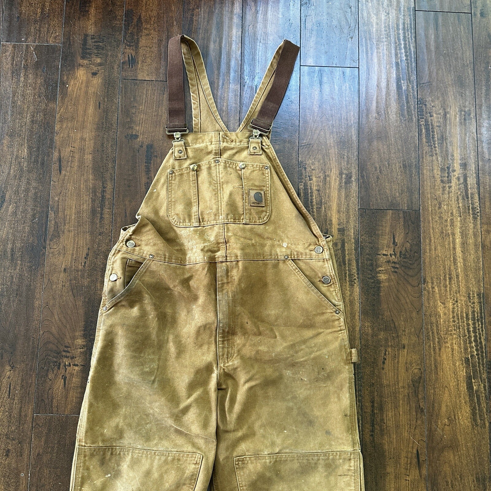 Carhartt DKB Double Knee Duck Unlined Bib Work Tan Brown Overalls 40x27 VTG