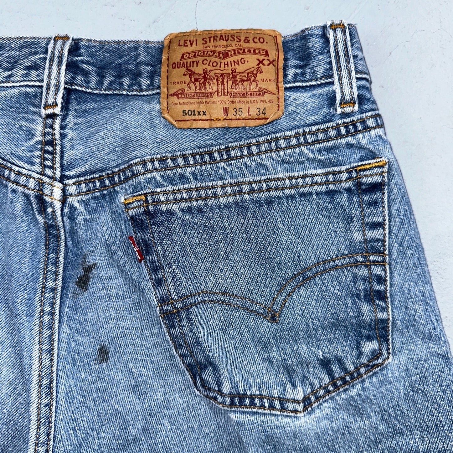 Levis 501 Vintage 90s USA XX Straight Leg Jeans Blue Light Wash 35x34 Act 31x30