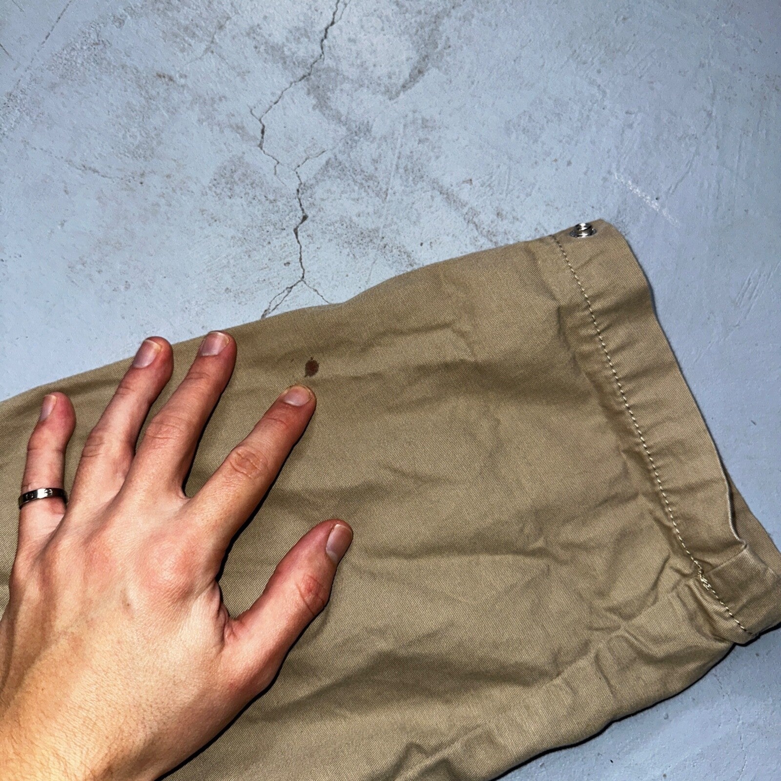 H&M Women’s Boxy Twill Jacket Beige Size XL Military Vintage Crop Style Stained