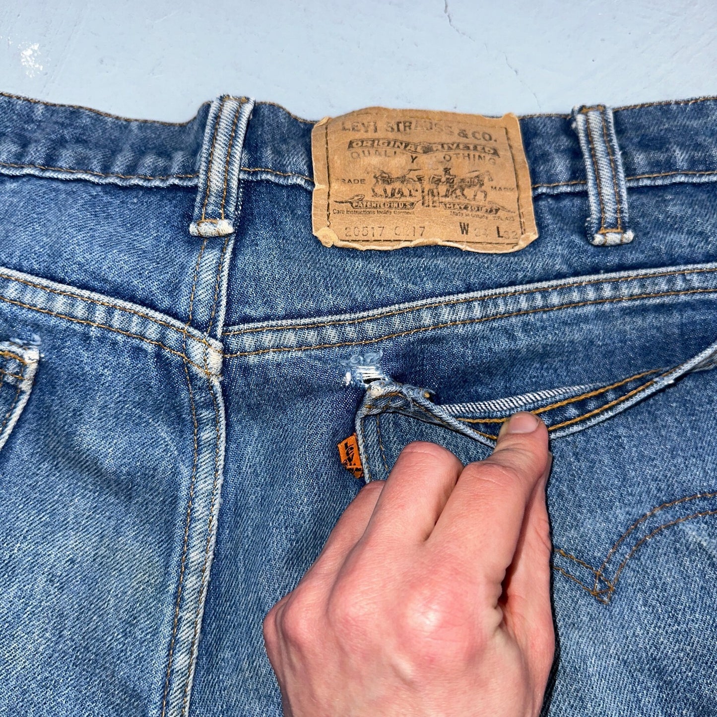 Levis 517 Vintage 90s Canada Orange Tab Bootcut Flare Blue Worn Jeans Act 33x30