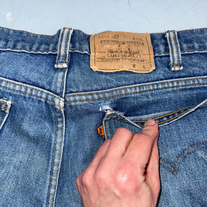 Levis 517 Vintage 90s Canada Orange Tab Bootcut Flare Blue Worn Jeans Act 33x30