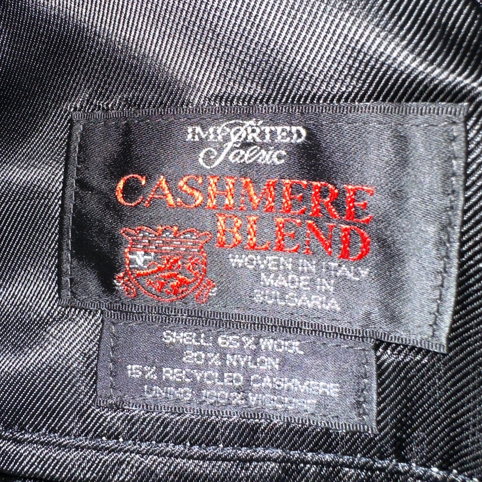 Silver Cloud Mens Coat 44R Black Cashmere Blend Italy Peacoat Jacket Long Winter