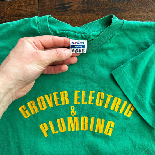 Plumbing Vintage T Shirt Funny Crop Top Single Stitch Green Electric 16 Grover