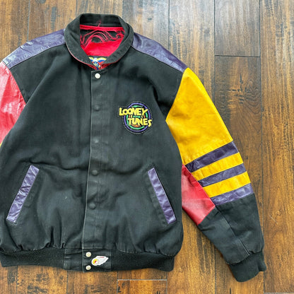 VTG 1992 Jeff Hamilton Looney Tunes Leather Canvas Jacket XL 90s Rap Cartoon Art
