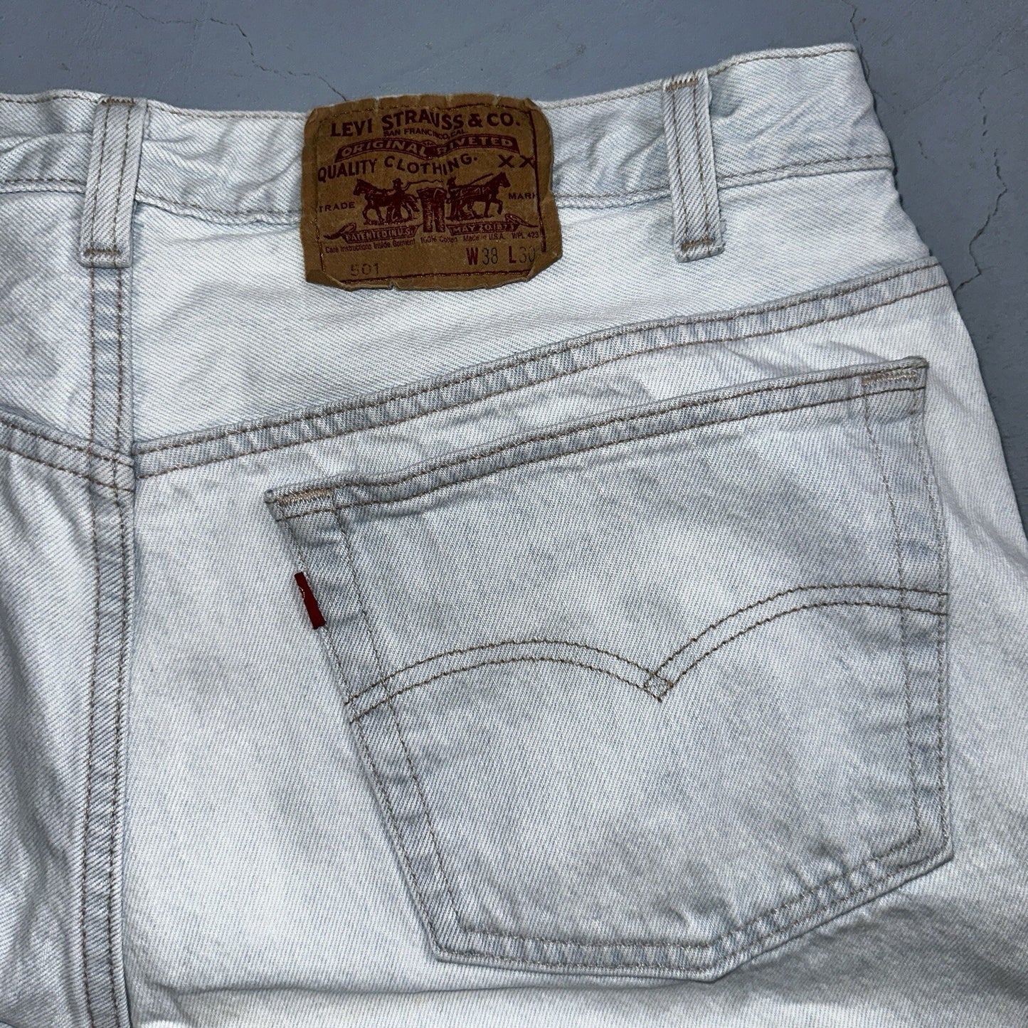Levis 501 Vintage 90s USA XX Straight Leg Jeans White Light Wash 38x30 Act 34x29