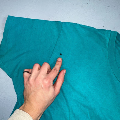 1960s Fruit Of The Loom VTG T Shirt Green Blue Thrashed Single Stitch 60s Blank
