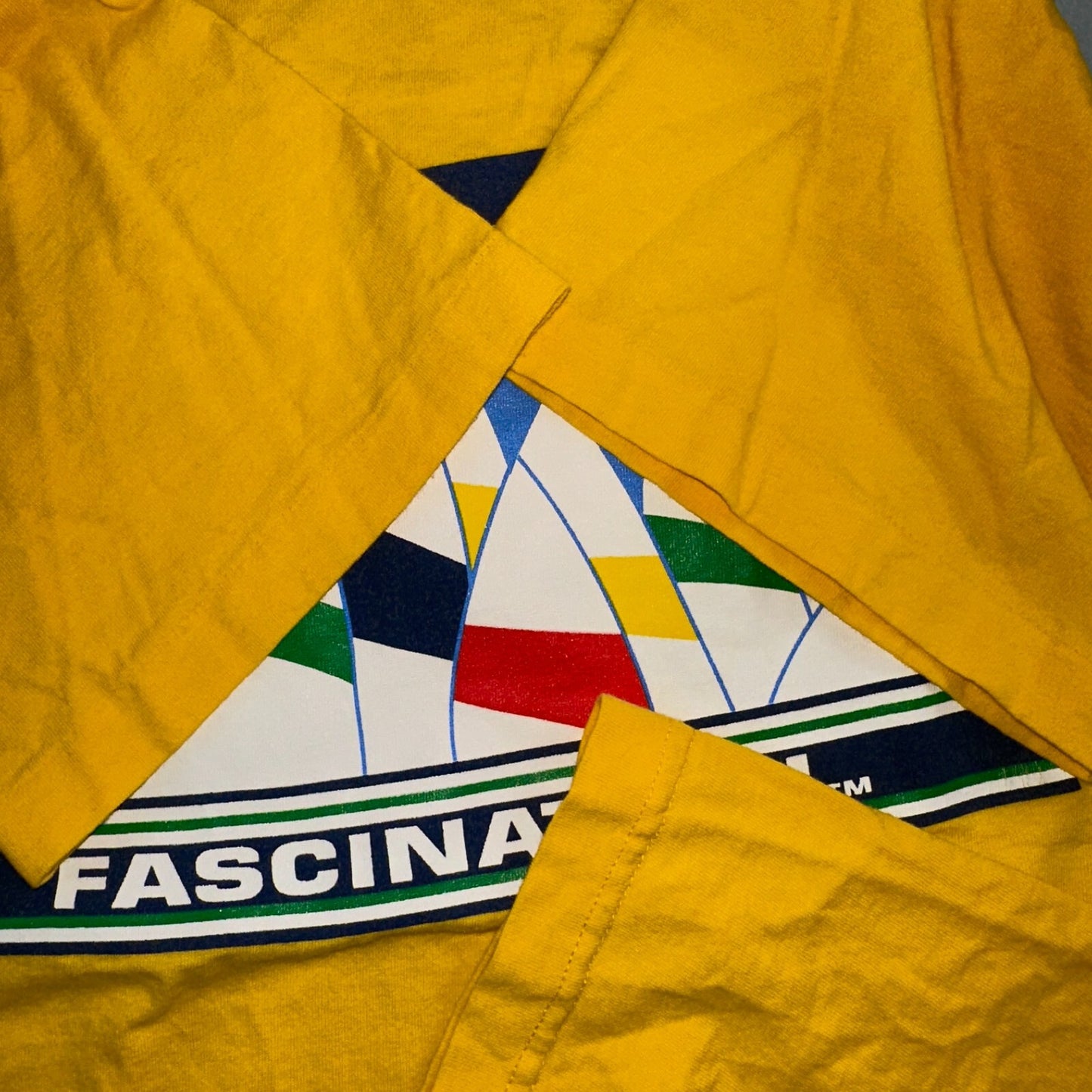 Carnival Fascination Yellow VTG T Shirt Travel Sail Boats Single Stitch Large
