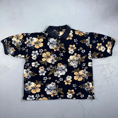 OP Hawaiian Shirt Ocean Pacific Floral Palm Tree Cotton VTG 90s Print Aloha XL